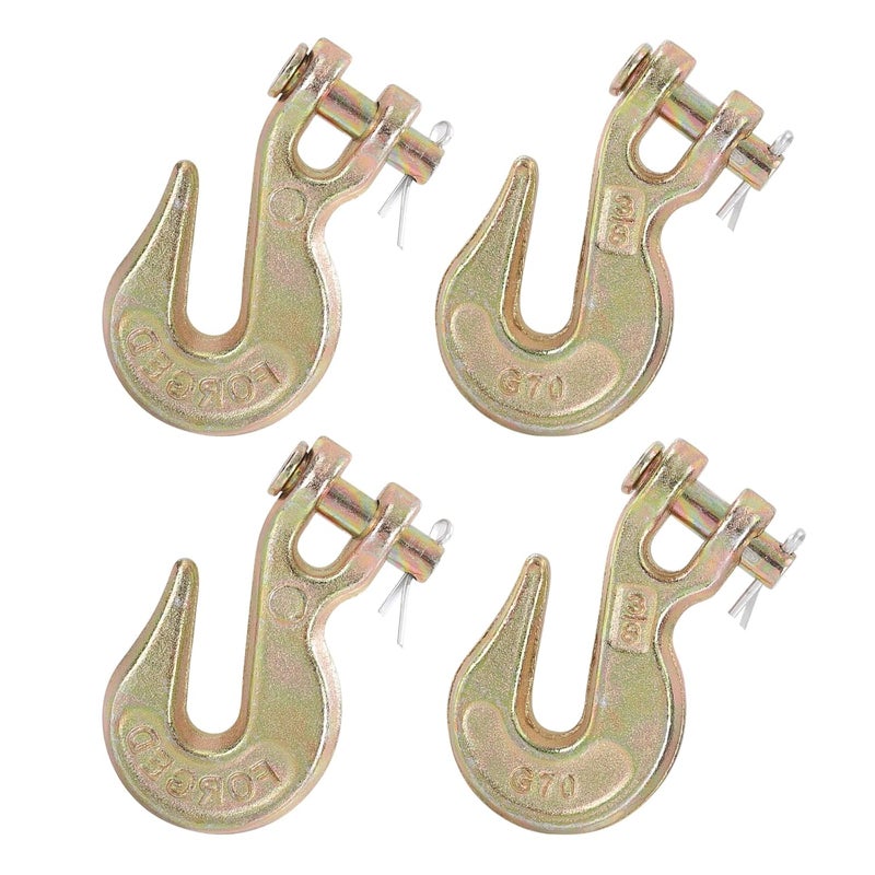 ALISWAT 4 Pack 3/8" Clevis Grab Hook, Grade 70 Forged Steel Chain Hook 3/8 Inch for Tow Chain Transport, Heavy Duty Tow Hook 6600 Lbs Working Load Limit for Trailer Truck Transport, Trailer Chain Hooks - Image 1